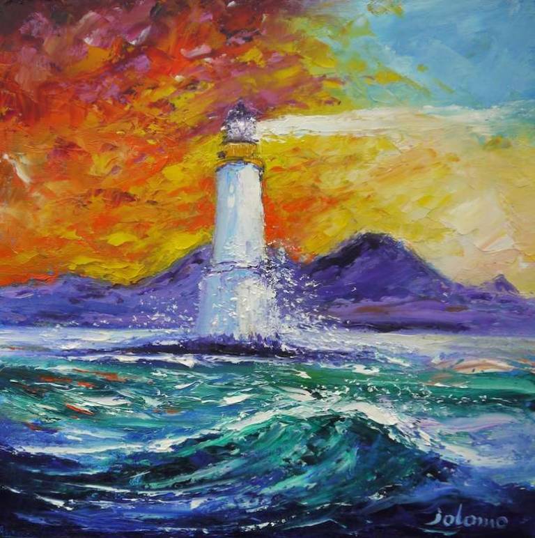 Skervuile lighthouse The Sound of Jura 16x16 - John Lowrie Morrison