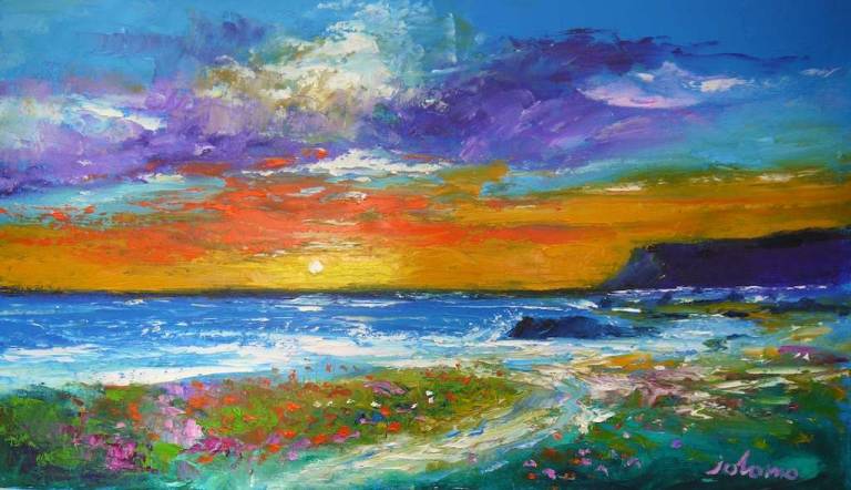 The singing sands of Islay - the tide coming in 14x24 - John Lowrie Morrison