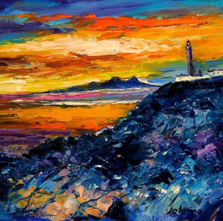 The sunsetting on Ardnamurchan Lighthouse 16x16 - John Lowrie Morrison