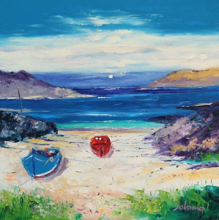 Beached boats Hushinish Isle of Harris 24x24 - John Lowrie Morrison