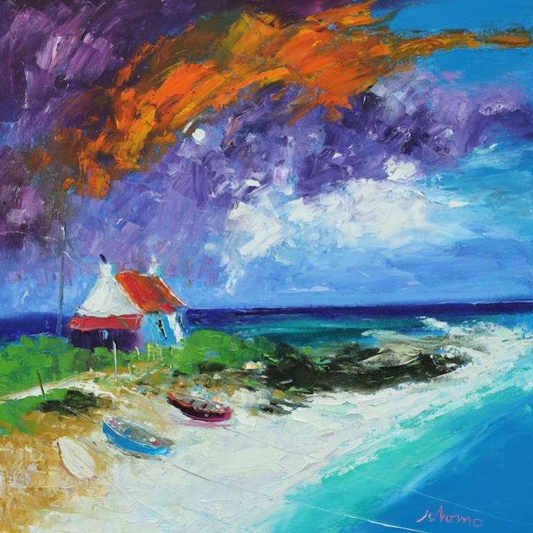 A sea storm passing over Isle of Tiree 24x24 - John Lowrie Morrison