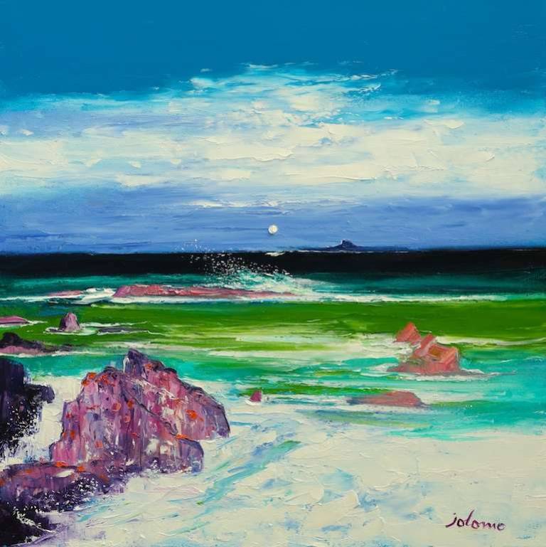 The pink rocks of Iona-looking to the Dutch Man's Cap 30x30 - John Lowrie Morrison