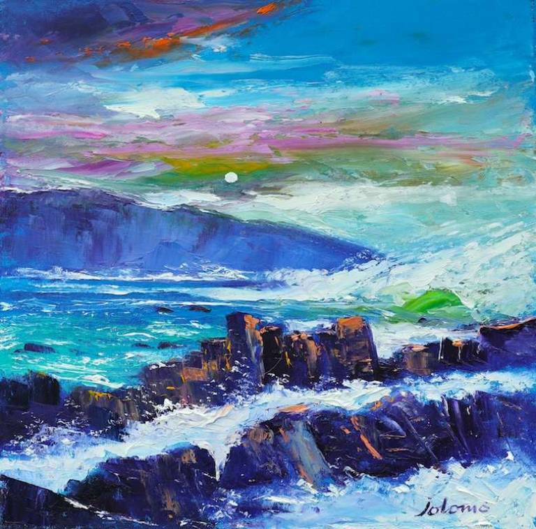 Big breakers on the rocks of the Gauldrons Kintyre 16x16 - John Lowrie Morrison