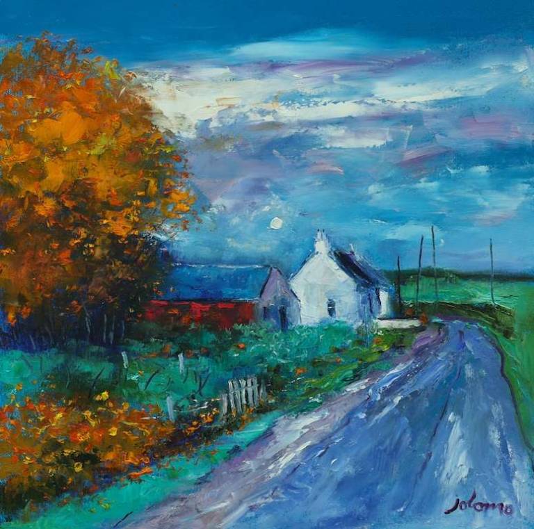 Autumn on the Kingarth Road Bute 20x20 - John Lowrie Morrison