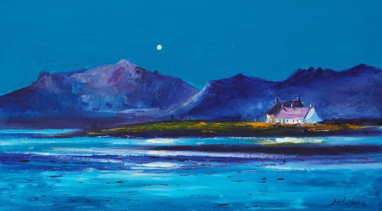 Moon over St Ninian's Isle of Bute 18x32 - John Lowrie Morrison