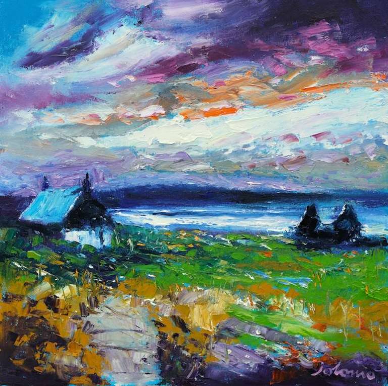 Stormy skies over St Ninian's Bay Bute 16x16 - John Lowrie Morrison