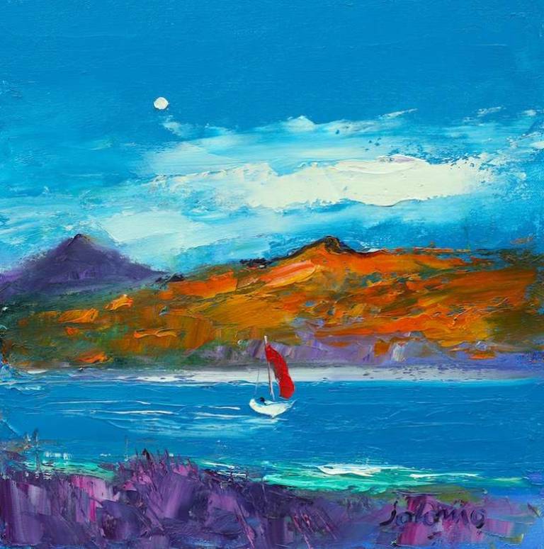 Red sail in the Kyles 12x12 - John Lowrie Morrison