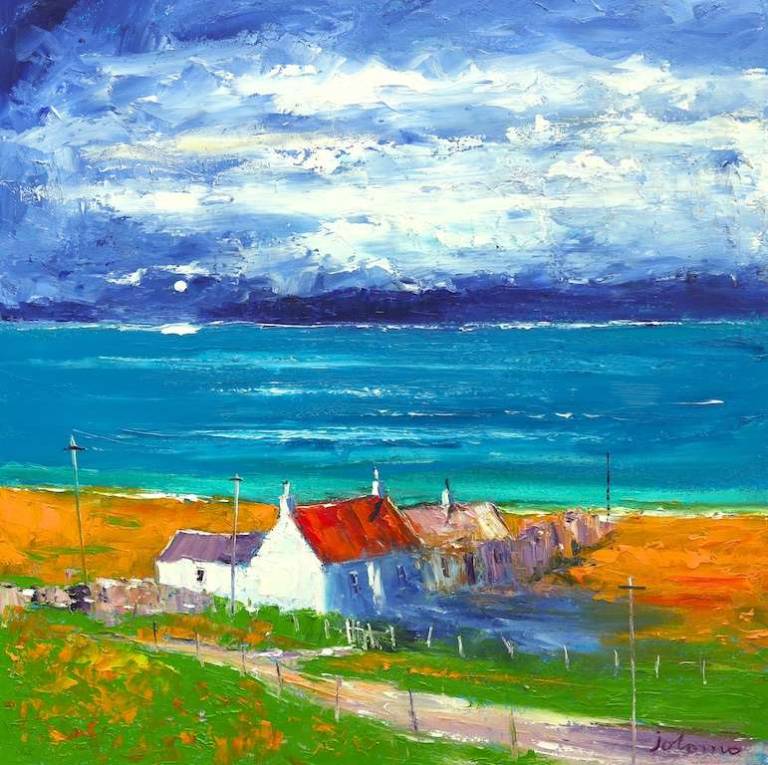 Iona looking to the Gribun Cliffs 24x24 - John Lowrie Morrison