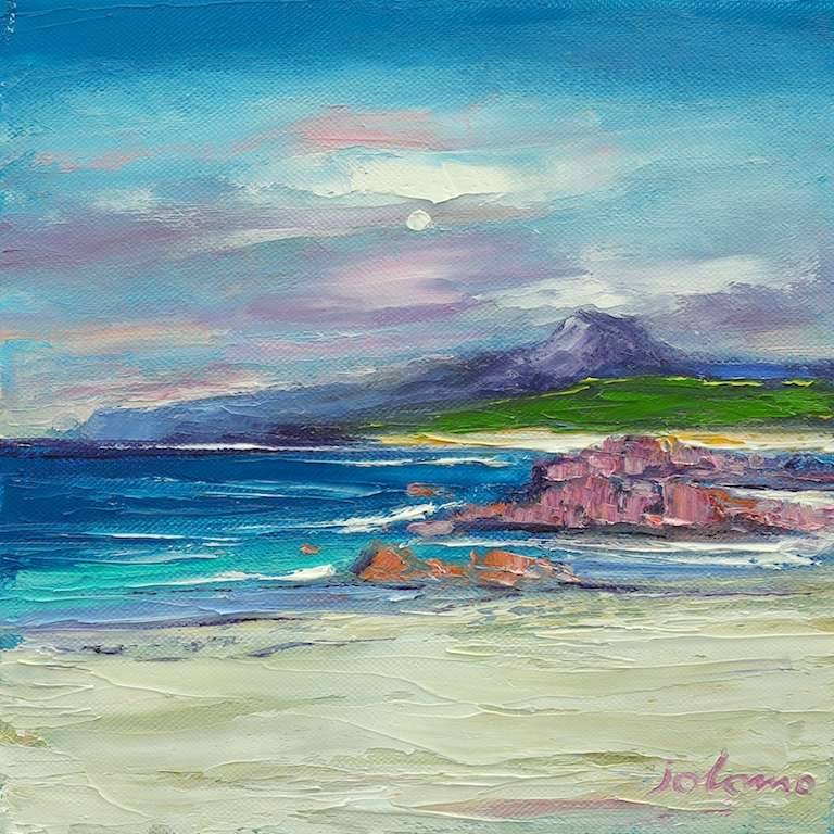 The pink rocks of Iona looking to Ben More 10x10 - John Lowrie Morrison