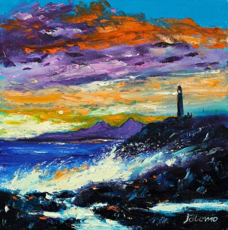 Ardnamurchan light looking to the small isles 16x16 - John Lowrie Morrison