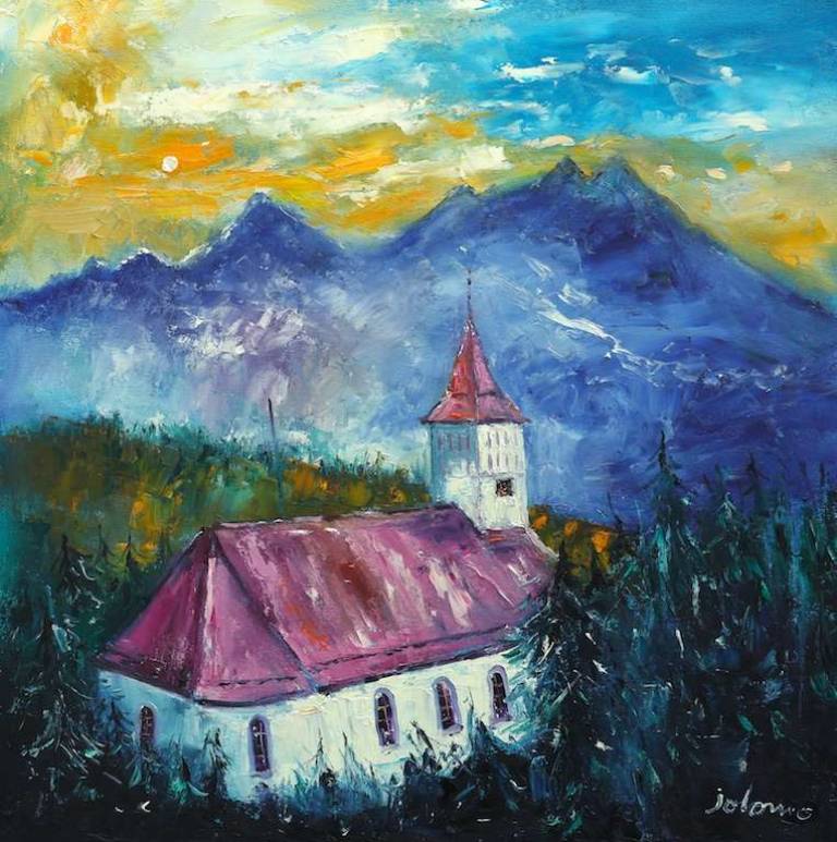 Huemoz Church Vaud Switzerland 24x24 - John Lowrie Morrison