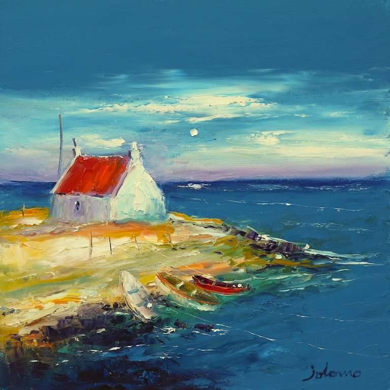 Beached boats Isle of Tiree 20x20 - John Lowrie Morrison