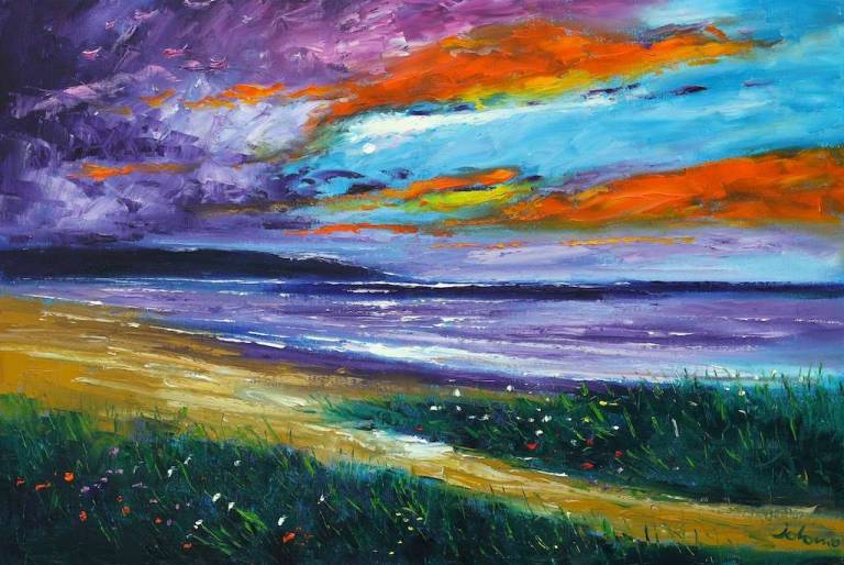 Night falls on Balevullin Beach Isle of Tiree 24x36 - John Lowrie Morrison