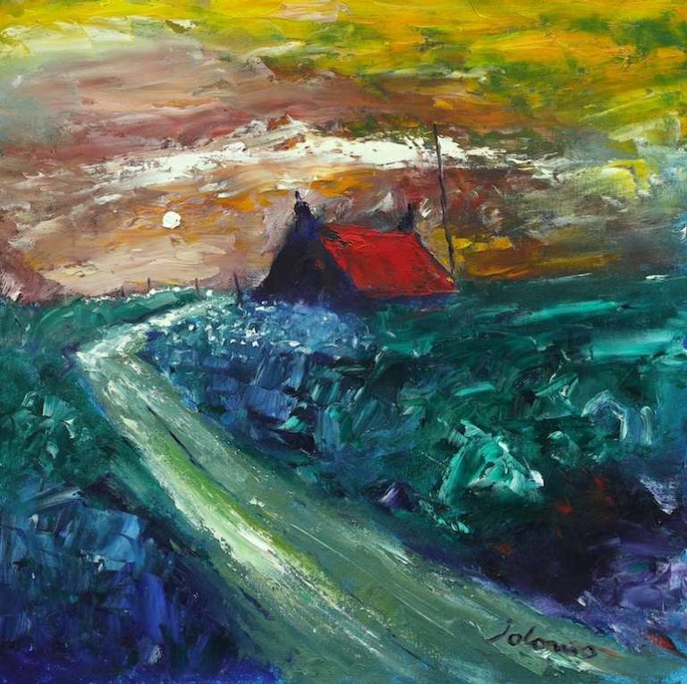 Red roof Isle of Barra 20x20 - John Lowrie Morrison