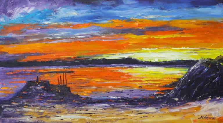 Sunset Carsaig Bay Tayvallich 18x32 - John Lowrie Morrison