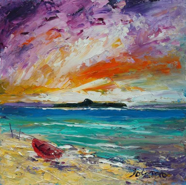 The red boat & the Dutchman's Cap 12x12 - John Lowrie Morrison