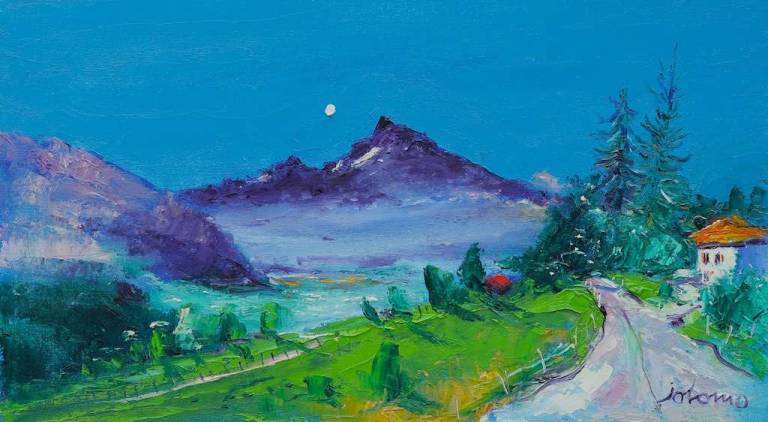 Across the Huemoz Valley eveninglight 10x18 - John Lowrie Morrison