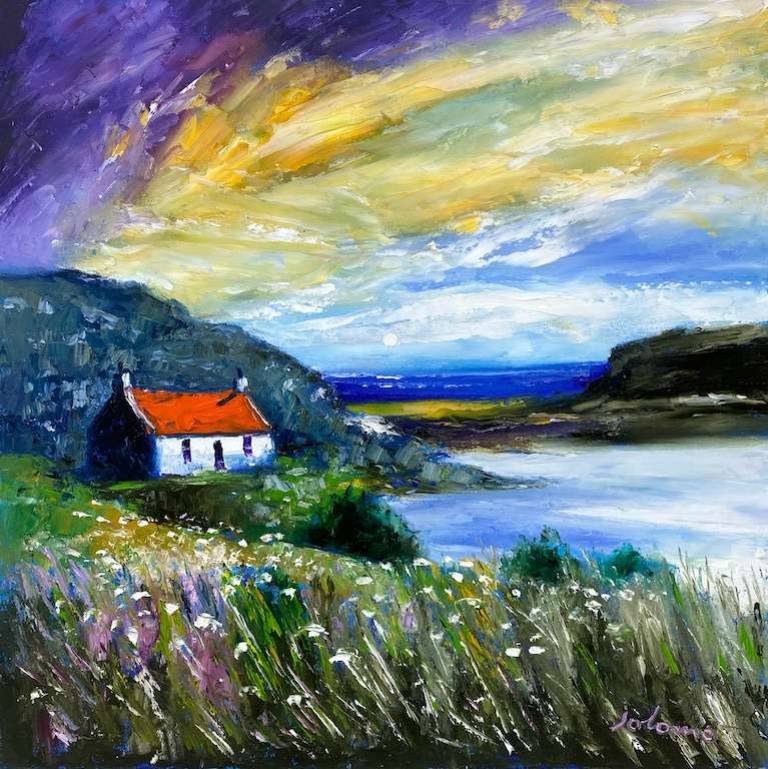 Rain squall over Manish Isle of Harris 24x24 - John Lowrie Morrison