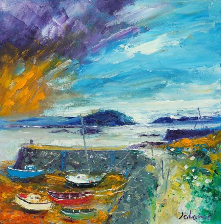 A rainy morning Arinagour Isle of Coll 16x16 - John Lowrie Morrison