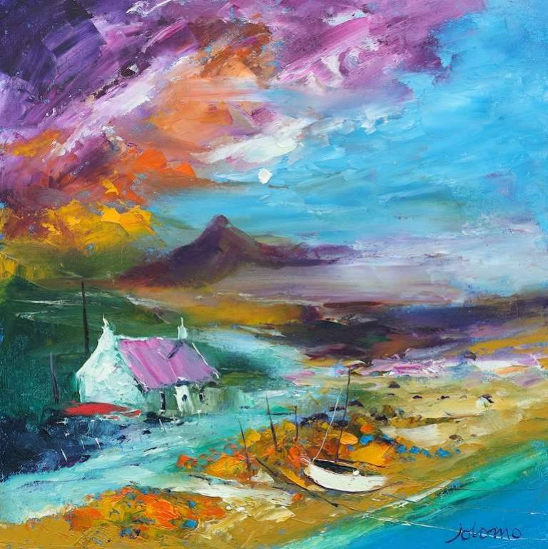 Beached boat Isle of Benbecula 16x16 - John Lowrie Morrison