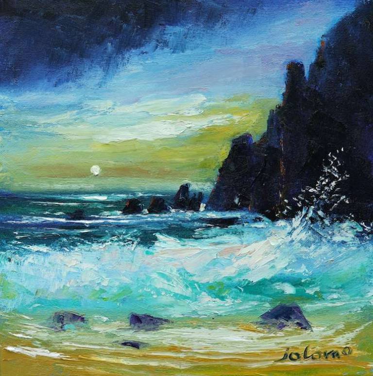 Sunset over Rum from Bay of Laig Isle of Eigg12x12 - John Lowrie Morrison