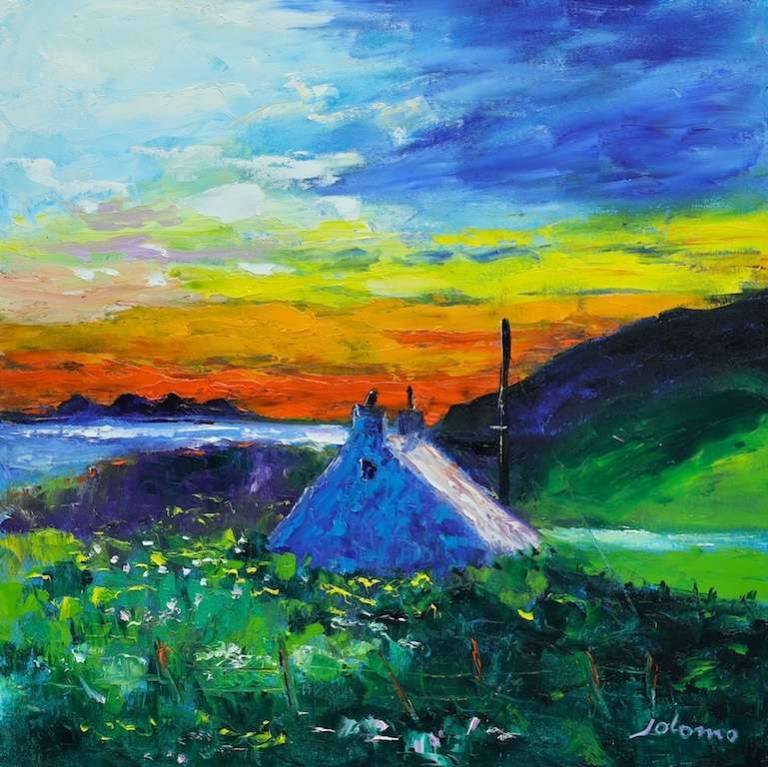 The Paps of Jura sunset from Kintyre 24x24 - John Lowrie Morrison