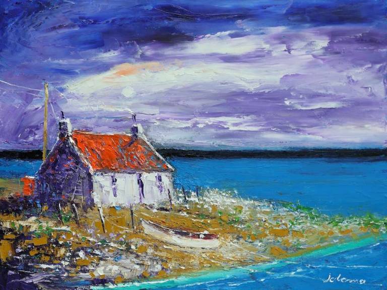 Croft and white boat The Uists 18x24 - John Lowrie Morrison