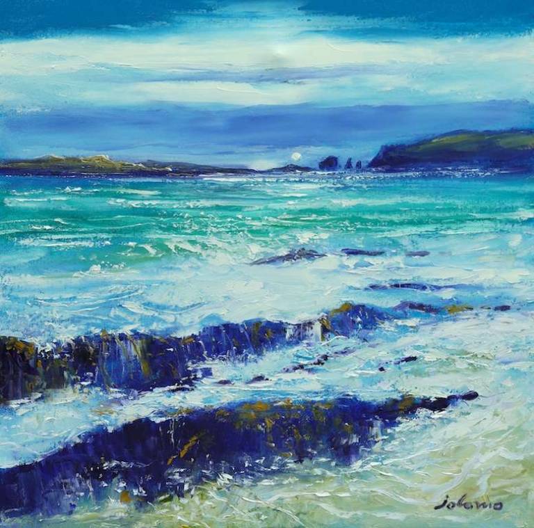 Eveninglight over Mangersta rocks Isle of Lewis 24x24 - John Lowrie Morrison