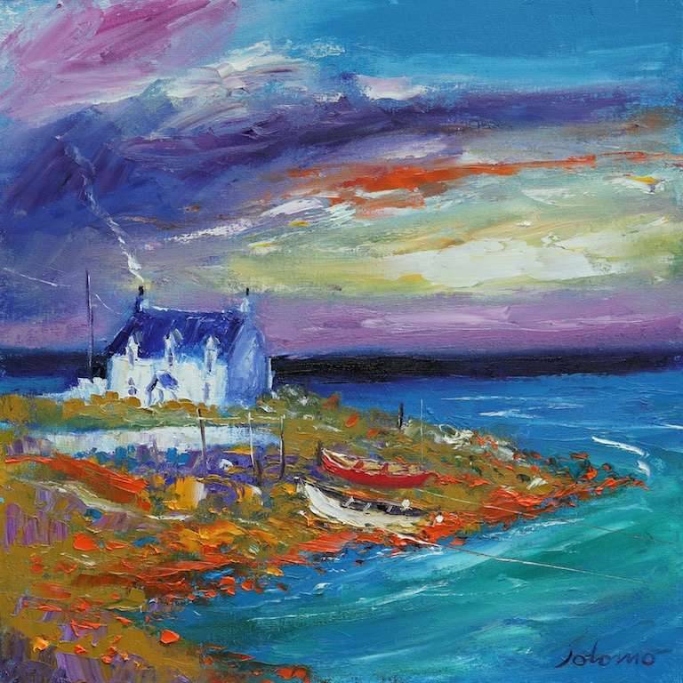 Morning smoke The Uists 16x16 - John Lowrie Morrison