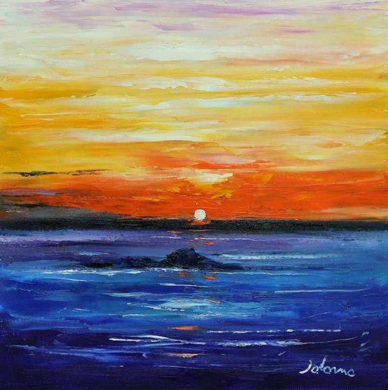 Sunset over the sea Isle of Tiree 20x20 - John Lowrie Morrison