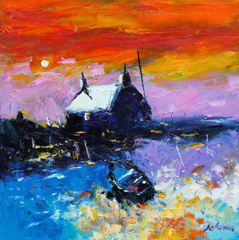 Sunset Port of Ness Isle of Lewis 20x20 - John Lowrie Morrison
