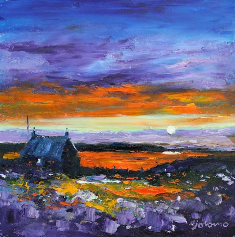 Sunset over the crofting farm Isle of Lewis 16x16 - John Lowrie Morrison