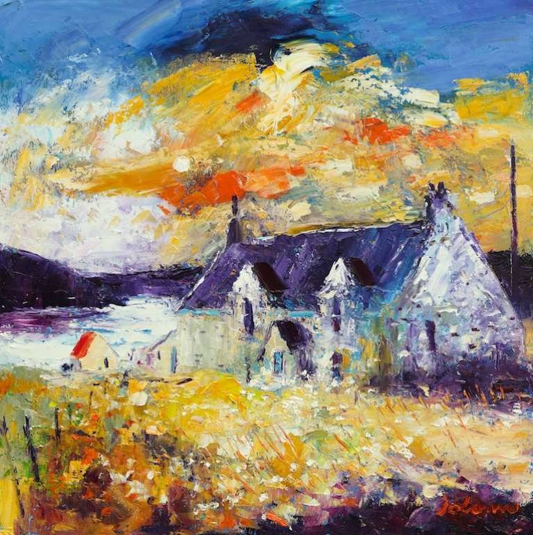 Abandoned farmhouse at Airidh A' Bhruaich Loch Seaforth Harris 20x20 - John Lowrie Morrison