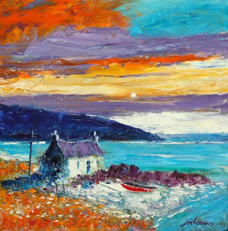 Croft & red boat Westport Kintyre 20x20 - John Lowrie Morrison