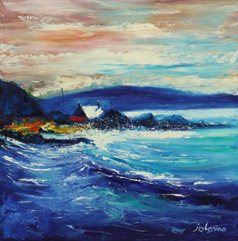 Big waves Westport Kintyre eveninglight 20x20 - John Lowrie Morrison