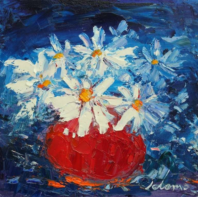Red bowl white flowers 12x12 - John Lowrie Morrison