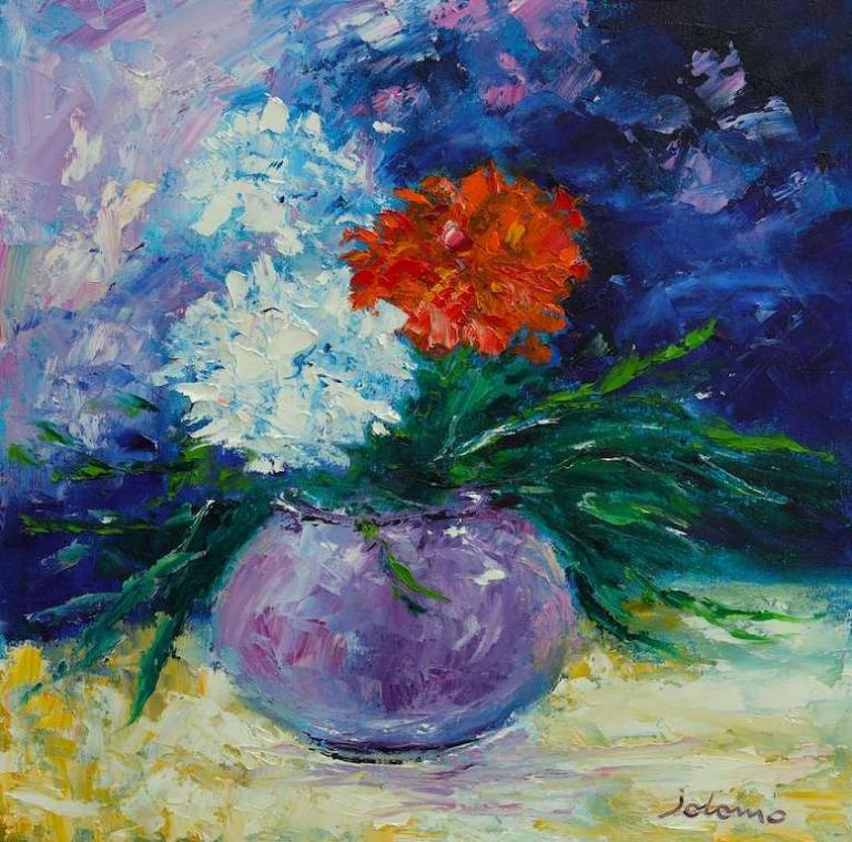 Beautiful flowers in a purple bowl 20x20 - John Lowrie Morrison