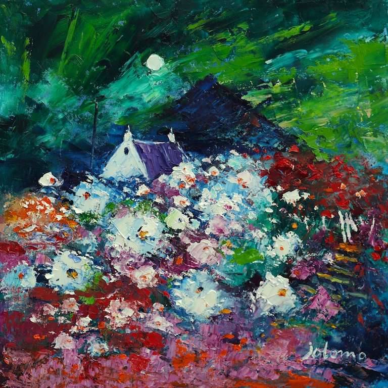 White flowers on a wild night 16x16 - John Lowrie Morrison