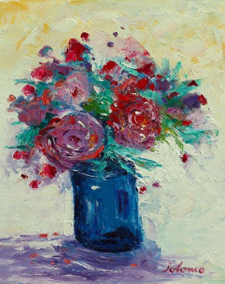 Roses in a blue pot 16x20 - John Lowrie Morrison