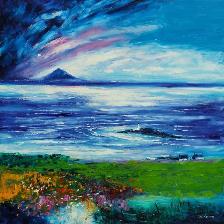 Pladda Lighthouse looking to Ailsa Craig 40x40 - John Lowrie Morrison