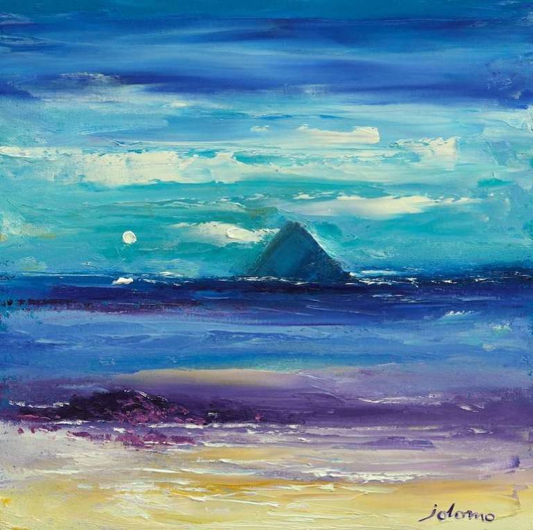 Sea pinks looking to Ailsa Craig 16x16 - John Lowrie Morrison