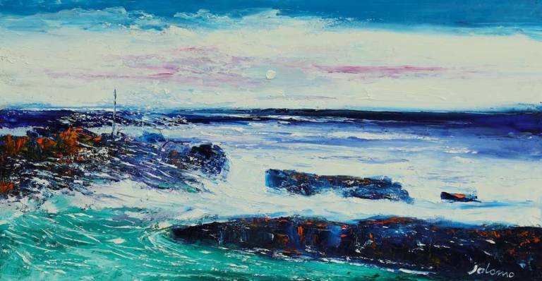 Crashing waves on the rocks of Carsaig Mull 16x30 - John Lowrie Morrison