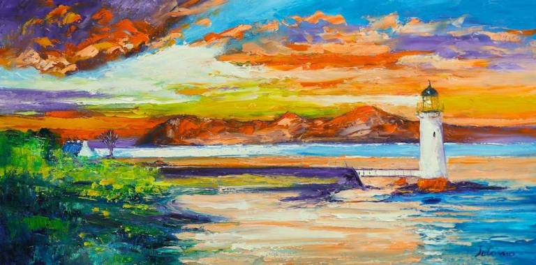 Eveninglight lighthouse Rubha Nan Gall 20x40 - John Lowrie Morrison