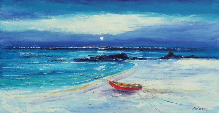 The red boat on the beach Iona 16x30 - John Lowrie Morrison