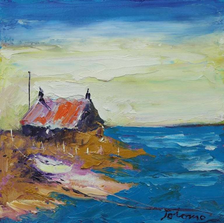 Croft on the shore Isle of Tiree 12x12 - John Lowrie Morrison