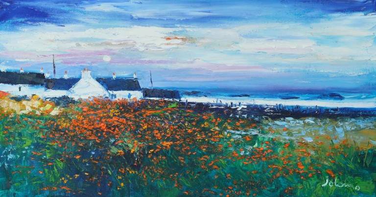 Orange flowers Cuilpool Luing 16x30 - John Lowrie Morrison