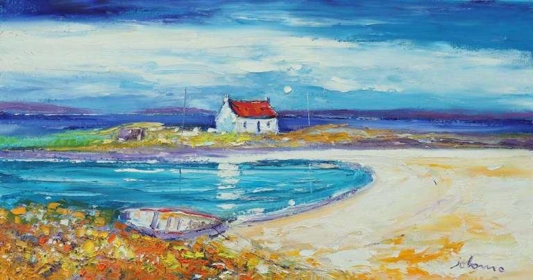 Red Roofs the airport Eoligarry Isle of Barra 16x30 - John Lowrie Morrison