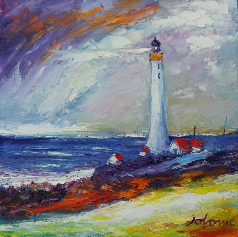 Rain coming in on Scurdieness Light Montrose 12x12 - John Lowrie Morrison