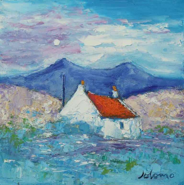 A croft looking over Loch Scridain Isle of Mull 12x12 - John Lowrie Morrison