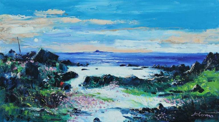 The pink sea thrifts Iona Isle of Mull 18x32 - John Lowrie Morrison